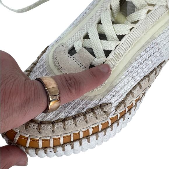 Chloe Nama Embroidered Suede And Recycled Mesh Sneakers in Soft White - Picture 10 of 15